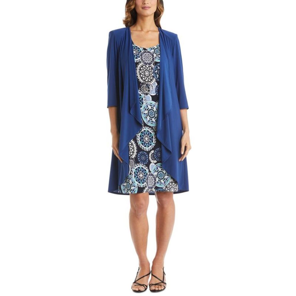 R&M Richards Royal Blue Printed Layered Dress Set